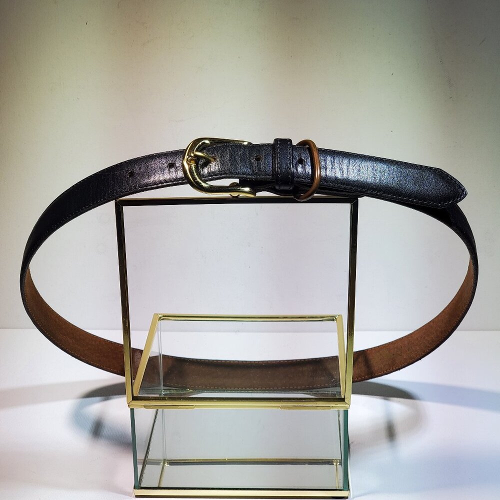VINTAGE MENS DOCKERS BLACK LEATHER BELT WITH SOLID BRASS BUCKLE AND LOOP..1990